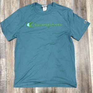 Champion Men's Teal T-Shirt with Green Logo